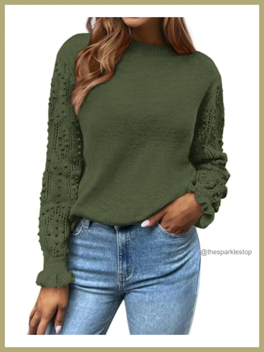 Women Hollow Out Knit Sweater Swiss Dot Ruffle Long Sleeve Pullover